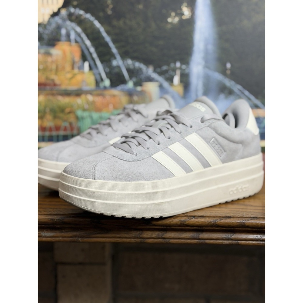Adidas Court Bold Womens Size 9.5 Gray White Suede Platform Sneakers IF9784